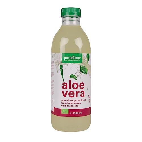 Aloe Vera Saft Trinkgel 99,3%. Das Gel wird aus dem Inneren des Aloe Blattes extrahiert. Reines Kältegel. Das Trinkgel unterstützt die Verdauung und das Immunsystem. 1 Liter. Purasana