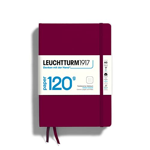 LEUCHTTURM1917 363535 Notizbuch Medium (A5) 120 g/m² Paper Edition, Hardcover, 203 nummerierte Seiten, Port Red, dotted