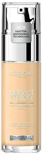 L'Oréal Paris Make up, Flüssige Foundation mit Hyaluron und Aloe Vera, Perfect Match Make-Up, Nr. 1.N Ivoire/Ivory, 30 ml