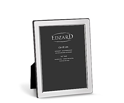 EDZARD Bilderrahmen Salerno für Foto 13 x 18 cm, edel versilbert, anlaufgeschützt, mit Samtrücken, inkl. 2 Aufhängern, Fotorahmen zum Stellen und Hängen