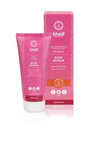 khadi ROSE REPAIR Ayurvedisches Shampoo, 100% natürlich, silikon- & sulfat-frei, Intensive Regeneration & nährende Pflege bei struktur-geschädigtem Haar, Vegane Haar-Pflege, Naturkosmetik, 200ml