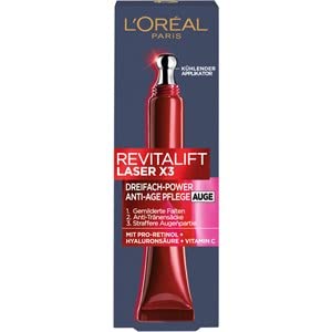 L'Oréal Paris Augenpflege, Revitalift Laser X3, Anti-Aging Augencreme mit 3-fach Wirkung, Hyaluronsäure, 15 ml