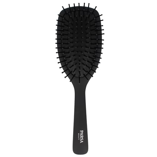 PARSA Beauty Professional Wirkstoffbürste Carbon + Turmalin (Haarbürste groß/oval) – Perfektes Glätten ohne fliegende Haare – Entwirrbürste mit karbonisierten Nylonstiften