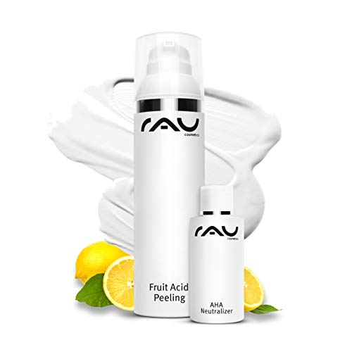 RAU Cosmetics AHA + 2% BHA Fruchtsäurepeeling Fruit Acid Peeling 100 ml & 50 ml Neutralizer - Skincare Peeling bei Mitessern, Unreine, Reife, Trockene Haut - Mandelsäure, Salicylsäure & Lactobionsäure