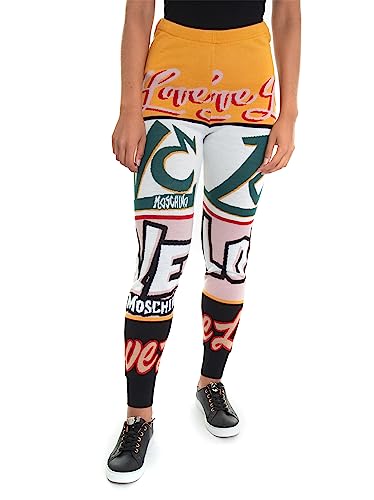 Moschino Damen Jog With Allover Logo Graffiti Jacquard Intarsia Casual Pants, Multicolor, 46 EU
