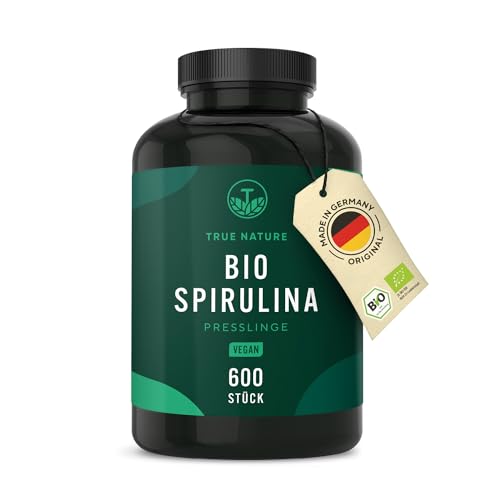 Bio Spirulina Presslinge - 600 Spirulina-Tabletten (500mg) - 4.000mg hochdosiert - Reine Spirulina Bio-Algen aus kontrolliert biologischem Anbau, Presslinge aus Spirulina-Pulver - Vegan - TRUE NATURE®