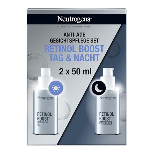 Neutrogena Retinol Boost Tagescreme mit LSF & Nachtcreme (je 50 ml), Anti Aging Skincare Set mit reinem Retinol und Lichtschutzfaktor 15, verbessert das Hautbild, mildert Falten & Pigmentflecken