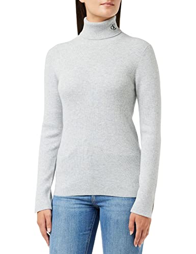 Calvin Klein Jeans Damen CK Tight ROLL Neck Sweater J20J219779 Pullover, Grau (Light Grey Heather), S