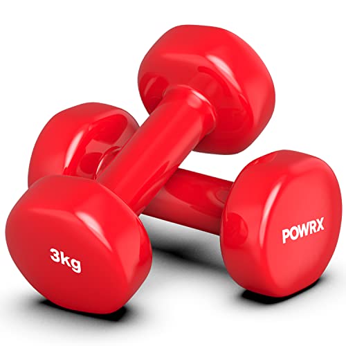 Vinyl Hanteln Paar (2 x 3 kg (Rot)) Ideal für Gymnastik Aerobic Pilates 0,5 kg – 10 kg I Kurzhantel Set
