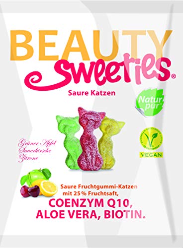 BeautySweeties Saure Katzen – Fruchtig-saure & vegane Fruchtgummi-Katzen mit 25% Fruchtsaft - Praktisch im 125 g Beutel