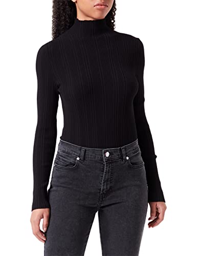 HUGO Damen Sharimy Slim-Fit Pullover mit Stehkragen und gerippten Details Schwarz M