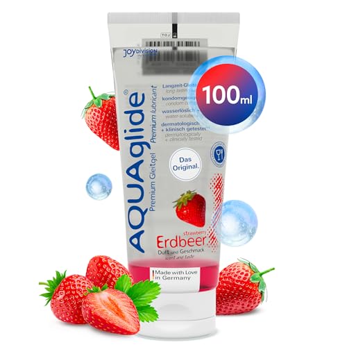 Joydivision AQUAglide Erdbeer Gleitgel 100ml, Veganes Gleitmittel, auf wasserbasis mit einen sinnlichen Erdbeere Duft, kristallklares Gleitmittel geeignet für Latex-kondome