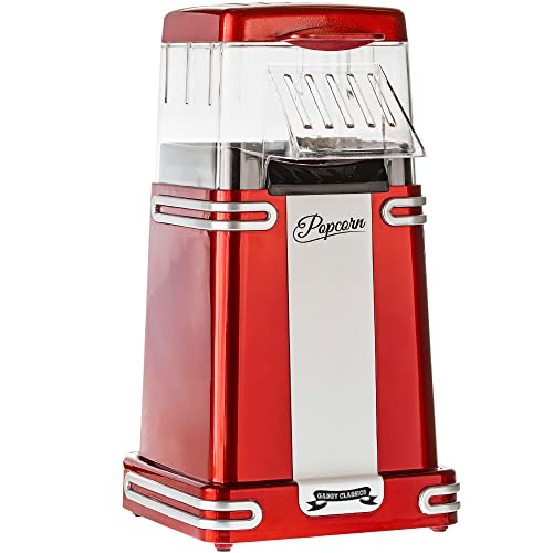 Gadgy Popcornmaschine Heissluft - Retro Popcorn Maker - Maschine für Fettfreies Ölfreies Popcorn - Gesunder Snack ohne oder mit Zucker und Öl - rot für Zuhause, 40 g