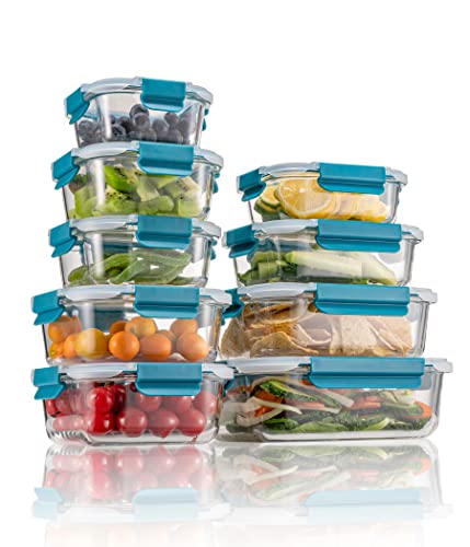 Glas-Frischhaltedosen Set Meal Prep Boxen für Lebensmittel,18 Teile (9 Behälter,9 Transparente Deckel) Spülmaschinen, Mikrowellen & Gefrierschrankfreundlich - Auslaufsicher, BPA-frei