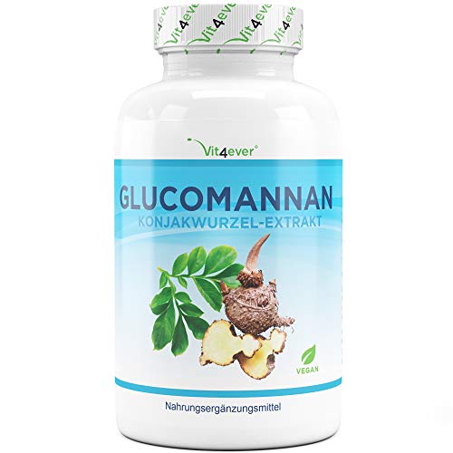 Glucomannan aus der Konjak Wurzel - 180 Kapseln - Hochdosiert mit 4200 mg je Tagesportion - Optimiert mit Chrom - Laborgeprüft - Vegan