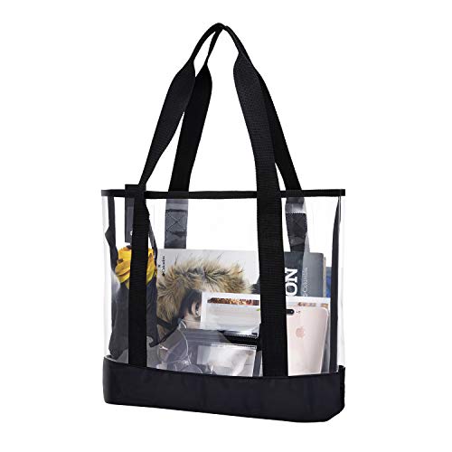 Clear Totes Bag Damen – Große Arbeit Transparente Schultertasche Handtasche Schwarz, F-Schwarz - ohne Verschluss, Transparente Tasche mit Griff