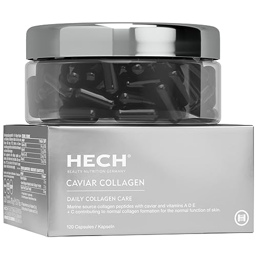 HECH Caviar Collagen Kapseln Nahrungsergänzungsmittel, 4-Vitamin-Komplex, mit Kaviar-Extrakt, marinen Kollagen-Peptiden, Inhalt: 120 Kapseln