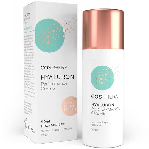 Cosphera - Hyaluron Performance Creme 50 ml - vegane Tages- und Nachtcreme hochdosiert für Gesicht, Hals, Dekolleté, Augen - Anti-Falten Feuchtigkeitsbehandlung für Frauen und Männer