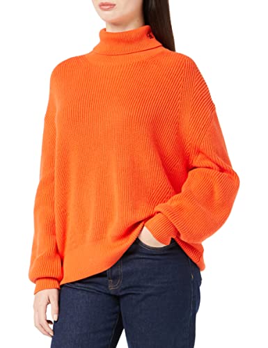 Calvin Klein Jeans Damen Ck Chunky Rollkragen Pullover, Coral Orange, M