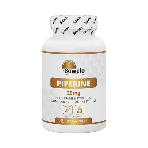 Sowelo - Piperin 25mg, Nahrungsergänzungsmittel, Unterstützt die Aufnahme von Nährstoffen, Piperine Verbessert die Konzentration - 90 Kapseln