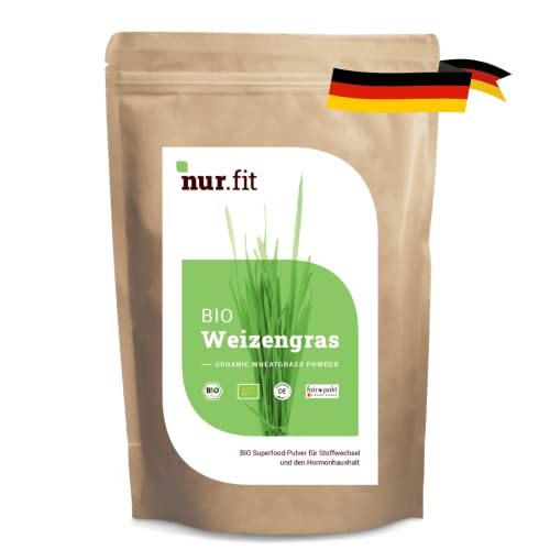 nur.fit by Nurafit BIO Weizengras Pulver 250g - rein natürliches Pulver aus Weizengras ohne Zusatzstoffe aus deutschem Anbau – Bio zertifiziertes Green-Smoothie-Pulver