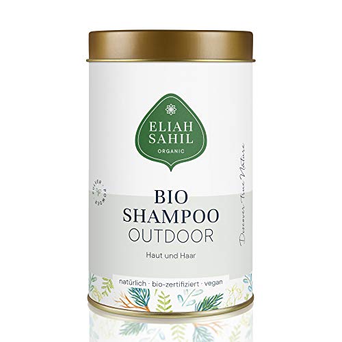 BIO Outdoor Shampoo von ELIAH SAHIL Pulvershampoo für Haut und Haar 100 Gramm - 100% Bio zertifizierte Naturkosmetik - Vegan - Hair & Body für Damen und Herren