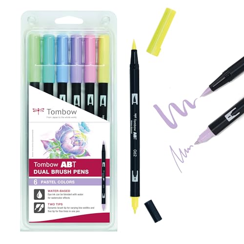 Tombow ABT-6P-2 Fasermaler Dual Brush Pen mit zwei Spitzen, pastellfarben, bunt, 1 Stück (6er Pack)
