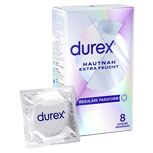 Durex Hautnah Extra Feucht Kondome – Ultra dünn, mit anatomischer Easy-On-Form & mit viel Silikongleitgel befeuchtet – 8er Pack (1 x 8 Stück)
