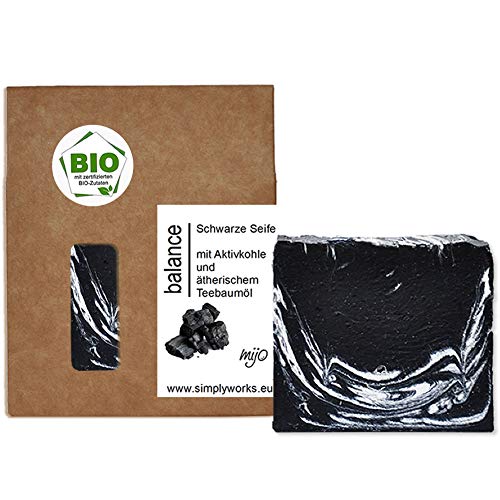 Mijo BALANCE Schwarze Seife Naturseife mit Bio Bambus Aktivkohle, Bio Olivenöl gegen Pickel, Akne, unreine Haut ca. 100g