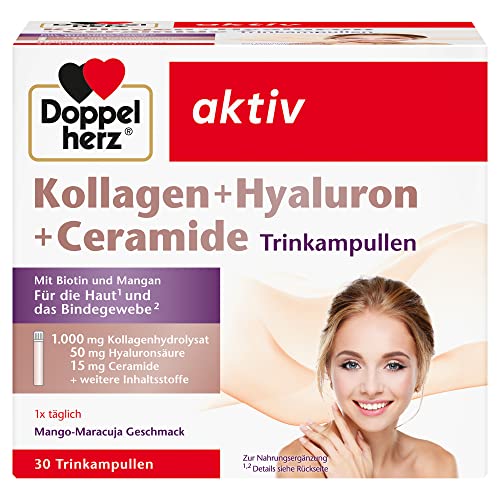 Doppelherz Kollagen + Hyaluron + Ceramide - Mit Biotin, Zink und Niacin als Beitrag für den Erhalt normaler Haut - 30 Trinkampullen