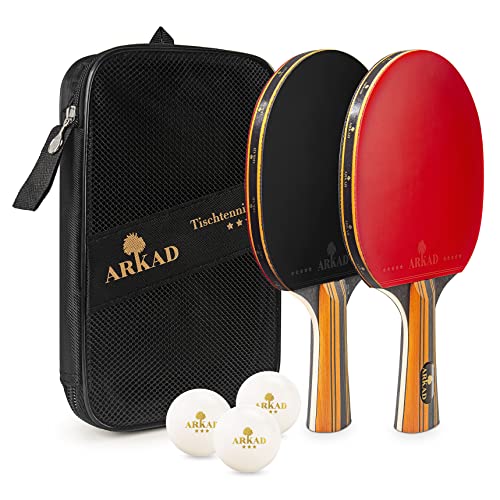 Arkad Tischtennis Set • 2 Tischtennisschläger + 3 Premium Bälle • mit Tasche