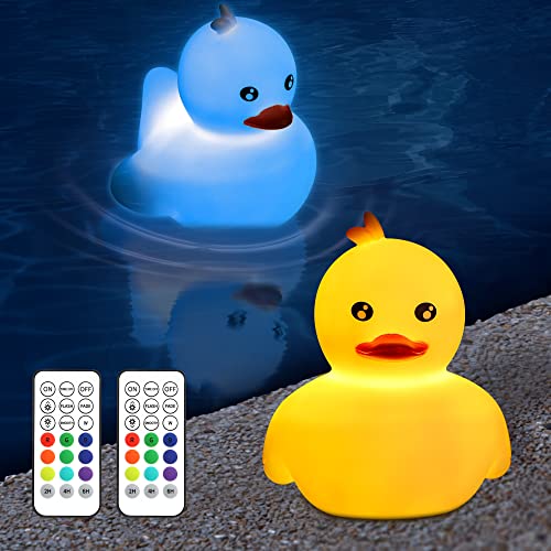 Moxled 2023 Neueste Wiederaufladbar Schwimmende Poolbeleuchtung, Enten LED Poolbeleuchtung mit Fernbedienung, Wasserdicht RGB Farbwechsel Nachtlicht für Pool, Schwimmbad, Teich, Party (2 Stück)