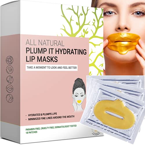 PLUMP IT Lippenmaske Pads (18 patches) für Trockene und Rissige Lippen - Lippenmasken Nacht Gold Bio, Lippenpflege, Lip Plumber - Formuliert in San Francisco