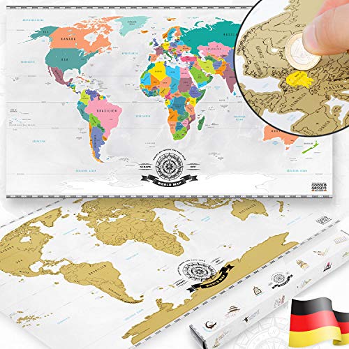 GOODS+GADGETS Scrape off world map - Weltkarte zum Frei-Rubbeln; XXL Poster Rubbel-Weltkarte mit Premium Lack aus Deutschland 82 x 45 cm