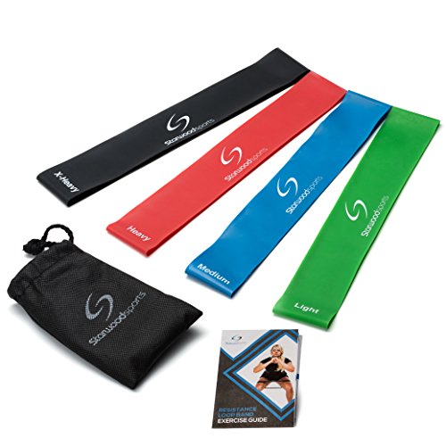 Set aus 4 Fitnessbändern – Gymnastikbänder/Loops für Yoga, Pilates, Reha-Sport Physio-Gymnastik – Für Männer & Frauen – Hergestellt aus natürlichem Latex