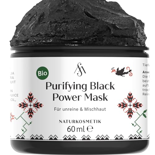 Mixedskins Bio Purifying Black Power Mask. Mitesserentferner Porenreiniger mit Aktivkohle Pulver, Grüne Tonerde, Vitamin C. Vegane Gesichtsmaske