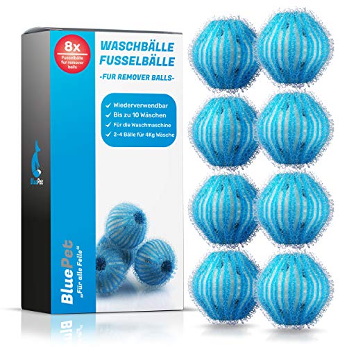 BluePet® 8X Fusselbälle für die Waschmaschine - Entfernt Tierhaare, Fusseln & Flusen, Haarfänger für Wäschetrockner - Flusenkugeln - Wäscheball (8X Hellblau)