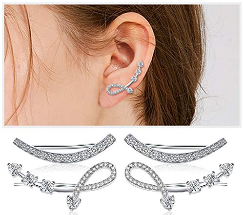Sterling Silber Cubic Zirconia Ear Climber - Hypoallergene Ohrmanschetten Crystal Ear Crawler Manschette Ohrringe Set für Frauen Mädchen