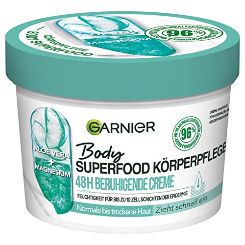 Garnier Beruhigende Körperpflege für trockene Haut, Body Butter mit Aloe und Magnesium, Für bis zu 48 Stunden Feuchtigkeit, Body Superfood, 1 x 380 ml
