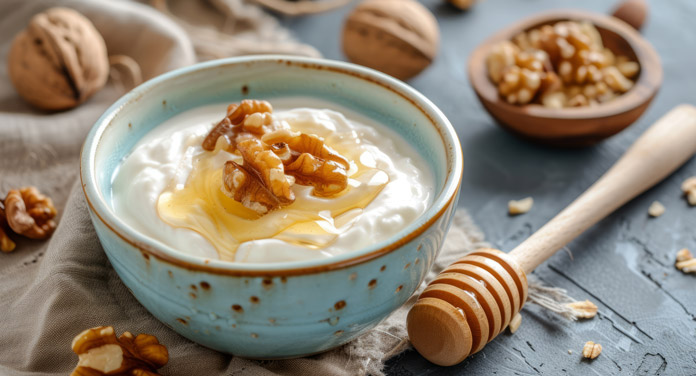 Greek yogurt with honey nut topping